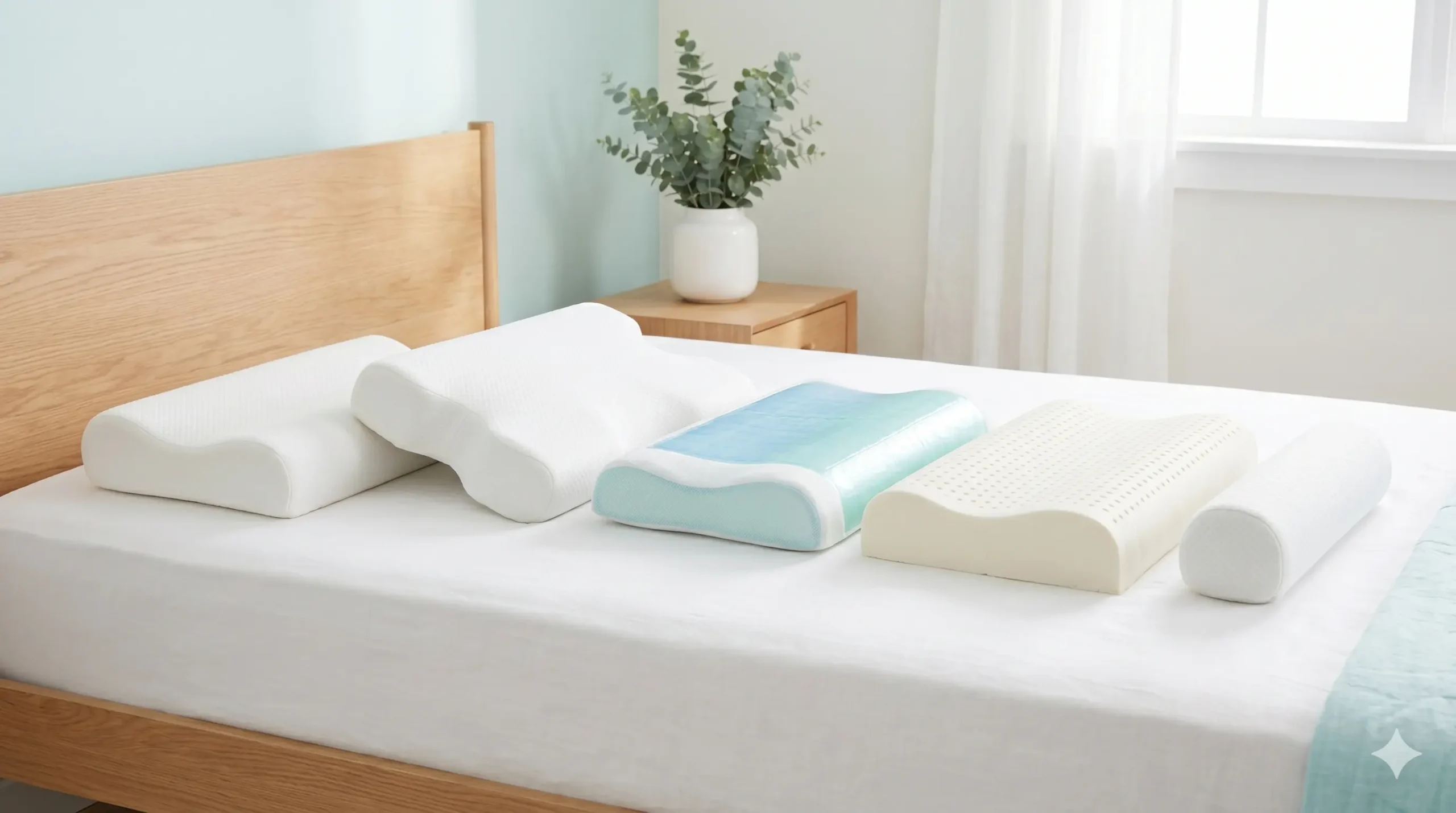Comparativa de tipos de almohada cervical: ergonómica, viscoelástica, gel, mariposa y rodillo cervical