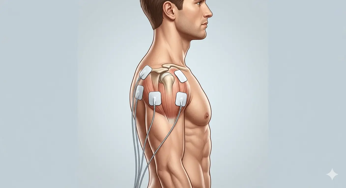 Colocación de electrodos TENS en hombro lateral o deltoides