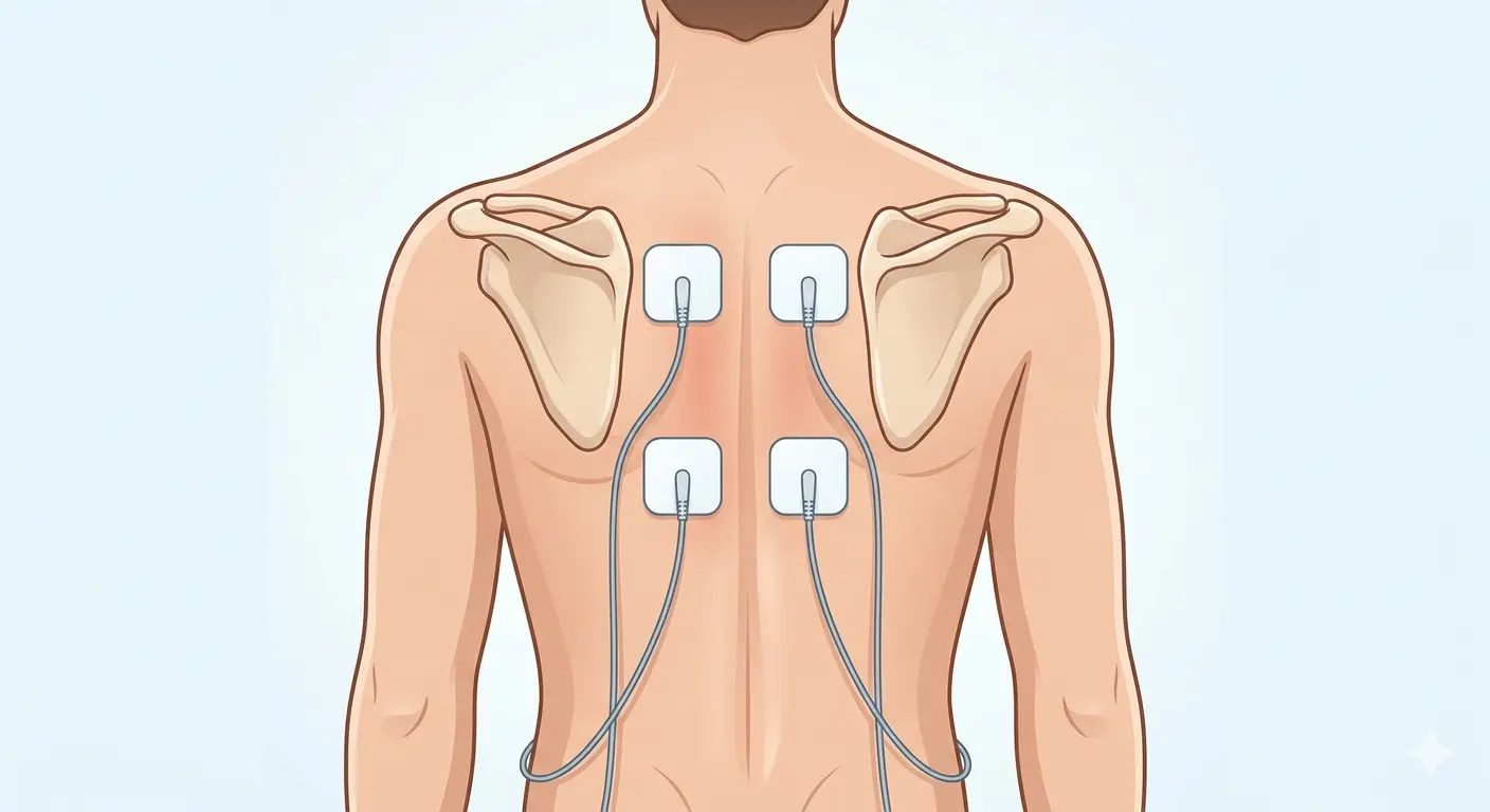Colocación de electrodos TENS entre omóplatos en la dorsal alta