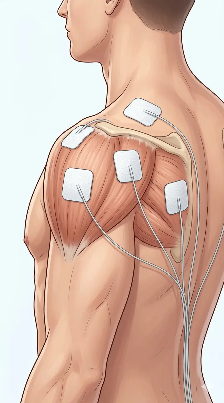Cómo colocar TENS en hombro con electrodos en la zona del deltoides y alrededor de la articulación