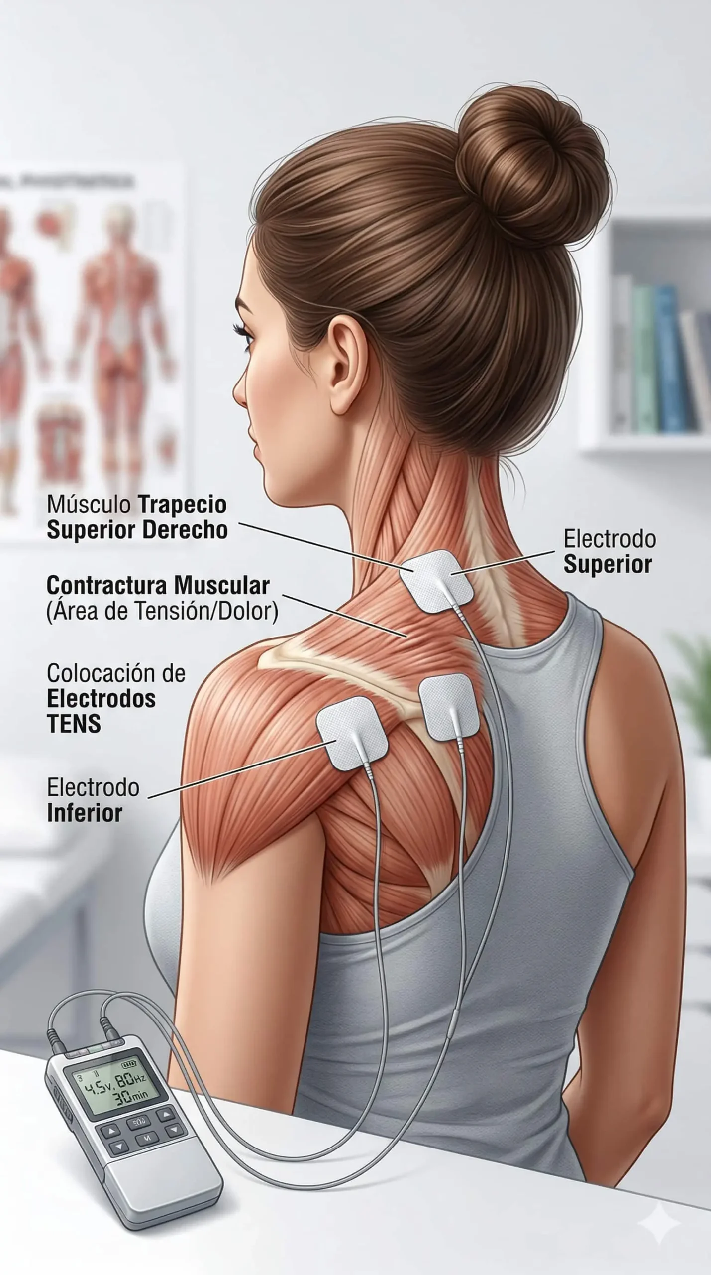 Colocación del TENS para contractura cervical y trapecio superior