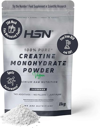 HSN Creatina Monohidrato Micronizada 1kg | 100% Pura, Sin Sabor | Vegana, Sin Gluten y Sin Aditivos |