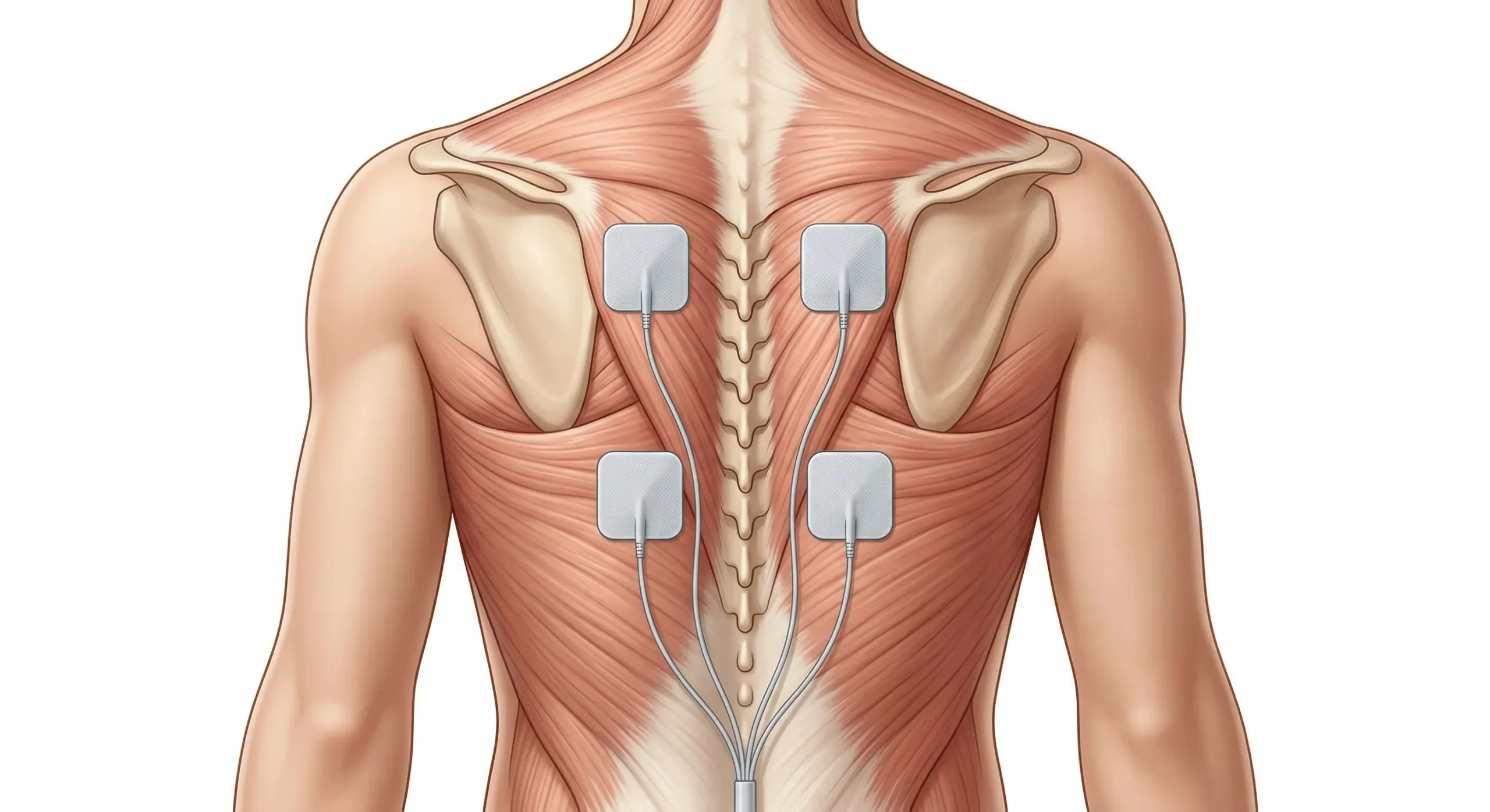 Colocación bilateral de electrodos TENS en la espalda dorsal media