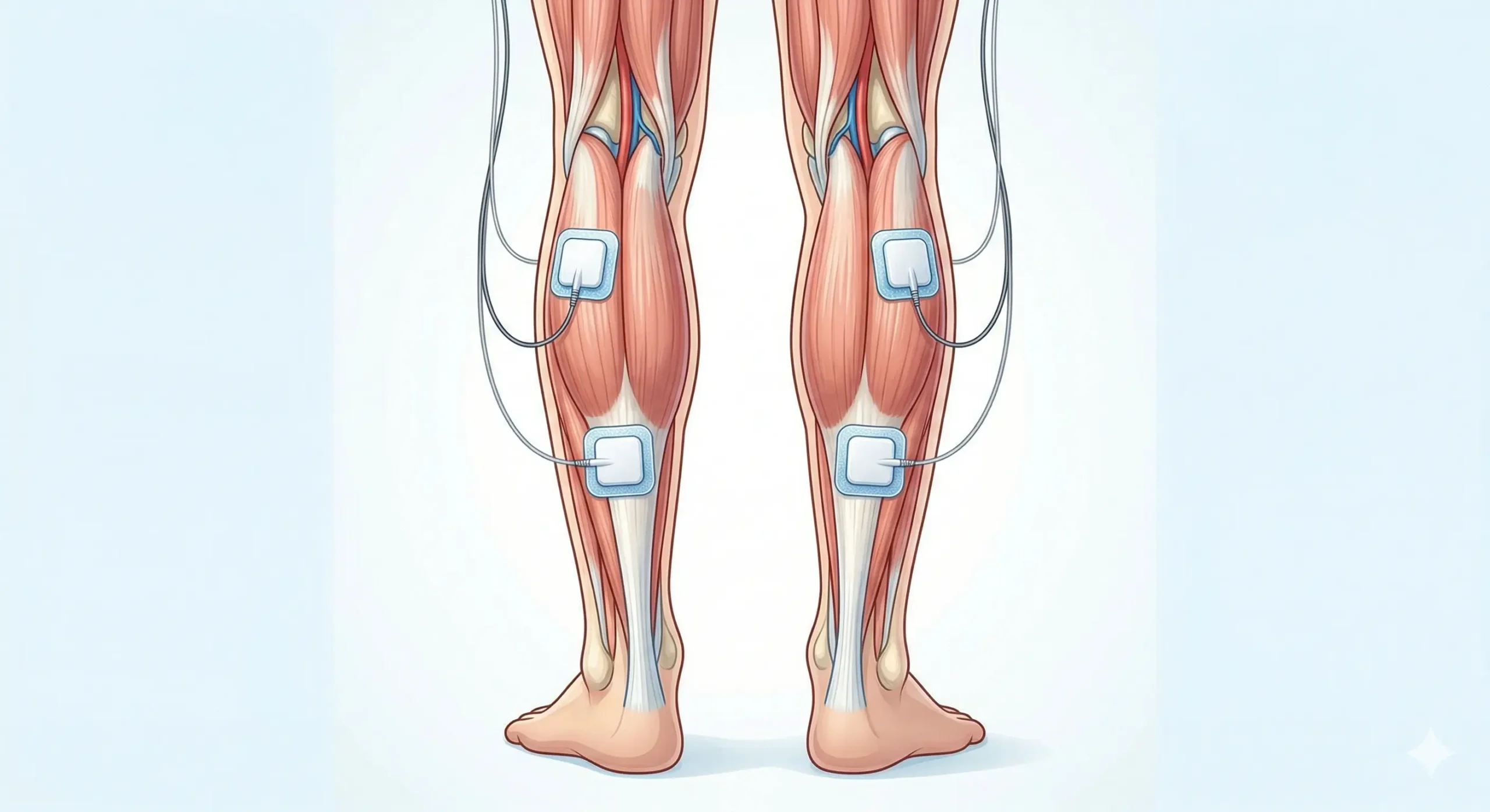 Colocación bilateral de electrodos TENS en los gemelos