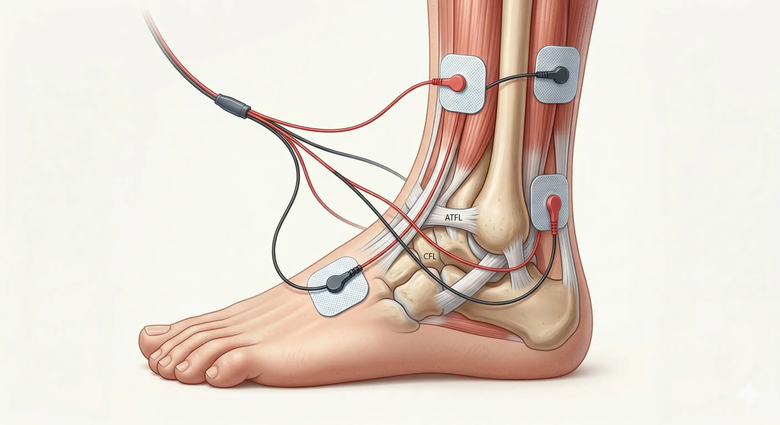 Colocación de electrodos TENS en el tobillo