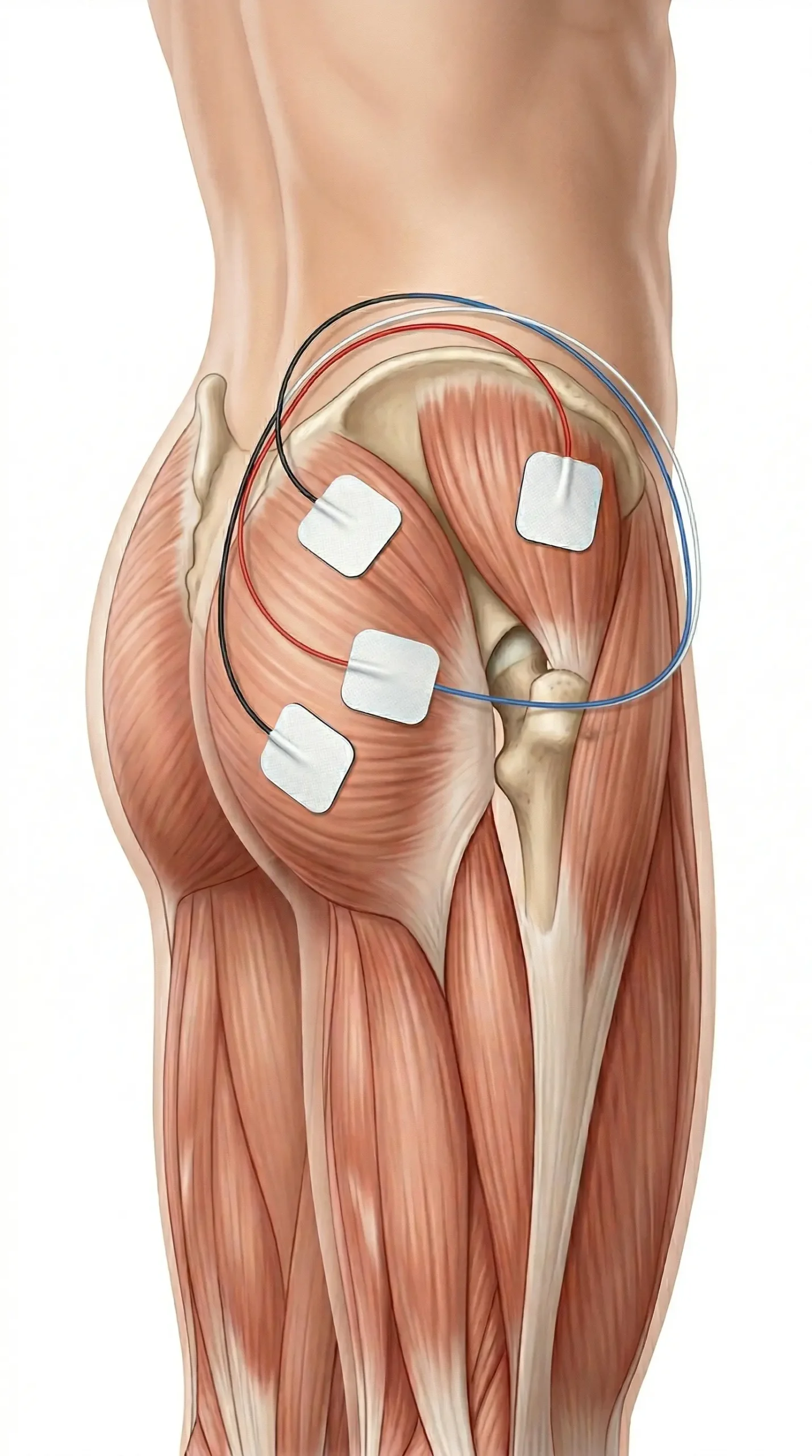 Colocación de electrodos TENS en glúteo y glúteo medio