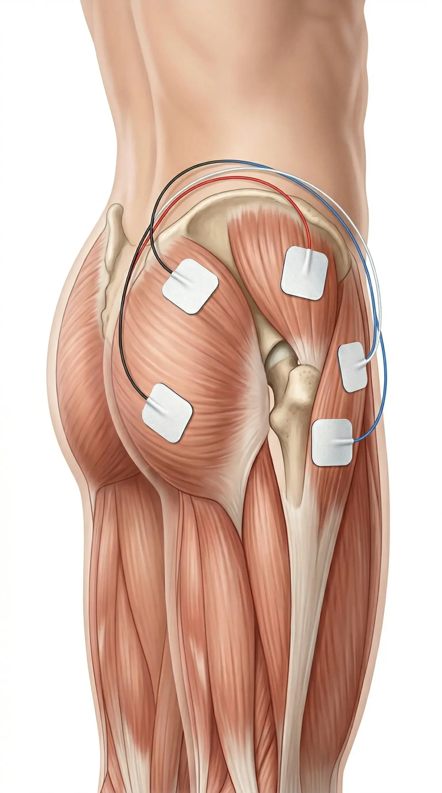 Colocación de electrodos TENS en la cadera lateral o zona del trocánter