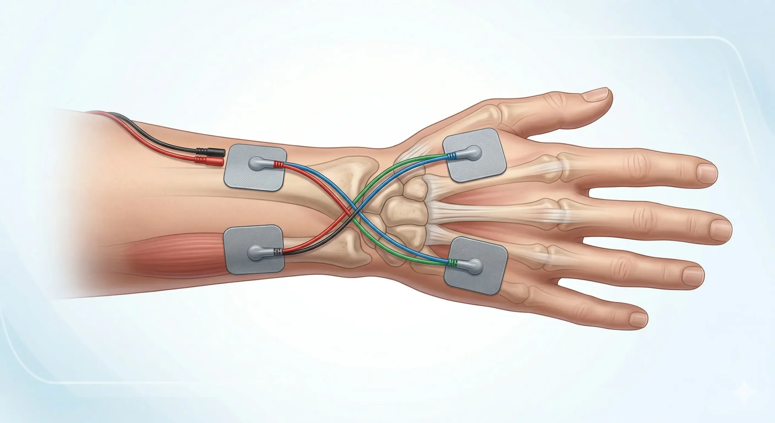 Colocación de electrodos TENS en la muñeca