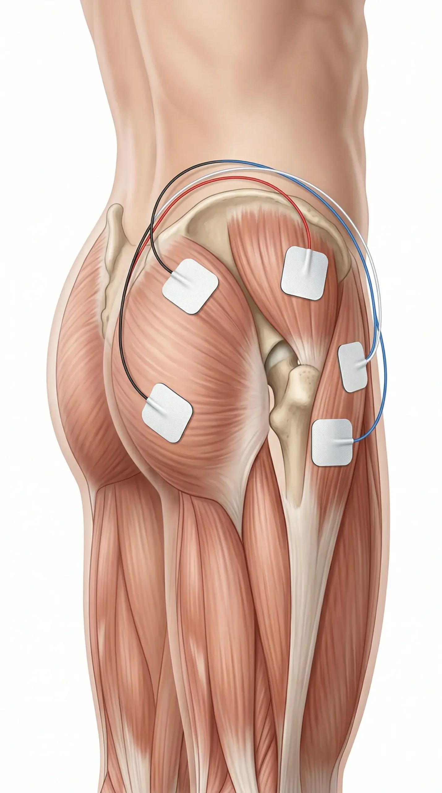 Cómo colocar TENS en glúteo y cadera lateral con electrodos alrededor de la zona dolorosa