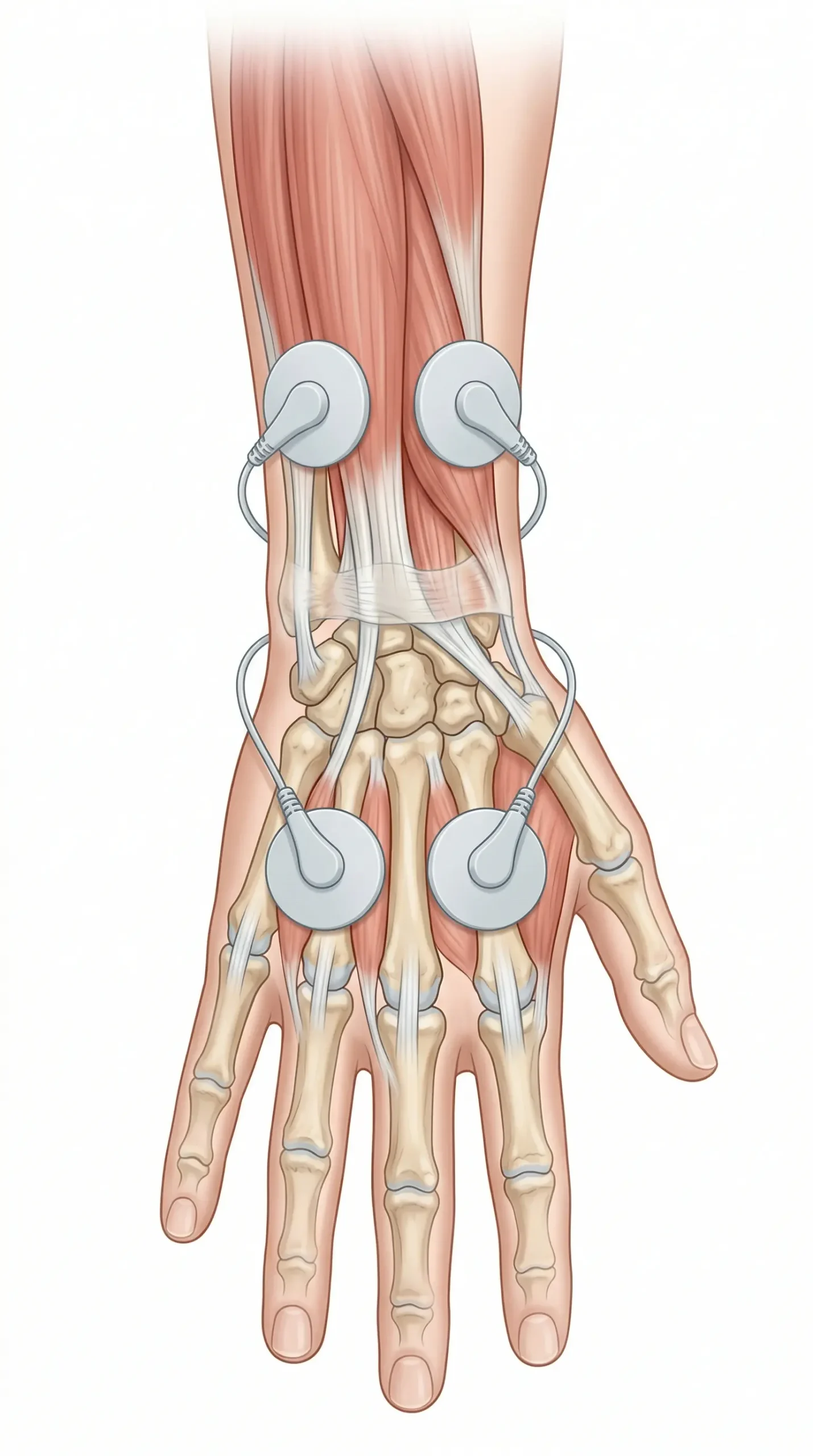 Cómo colocar TENS en muñeca y mano con electrodos alrededor de la articulación y el dorso