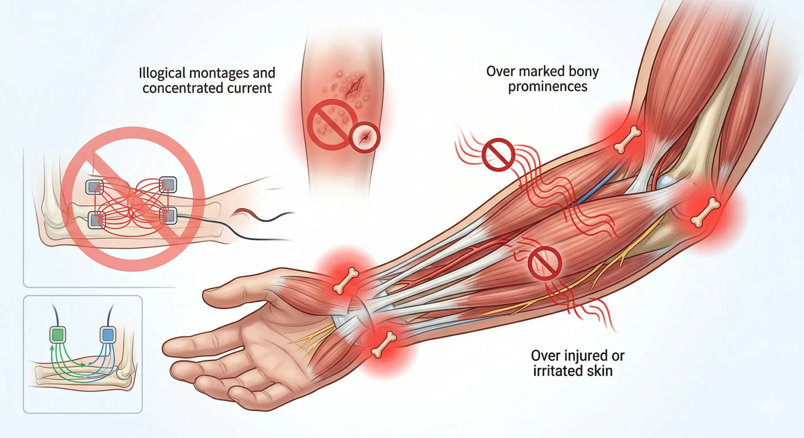 Dónde no colocar el TENS en el antebrazo y zonas que conviene evitar