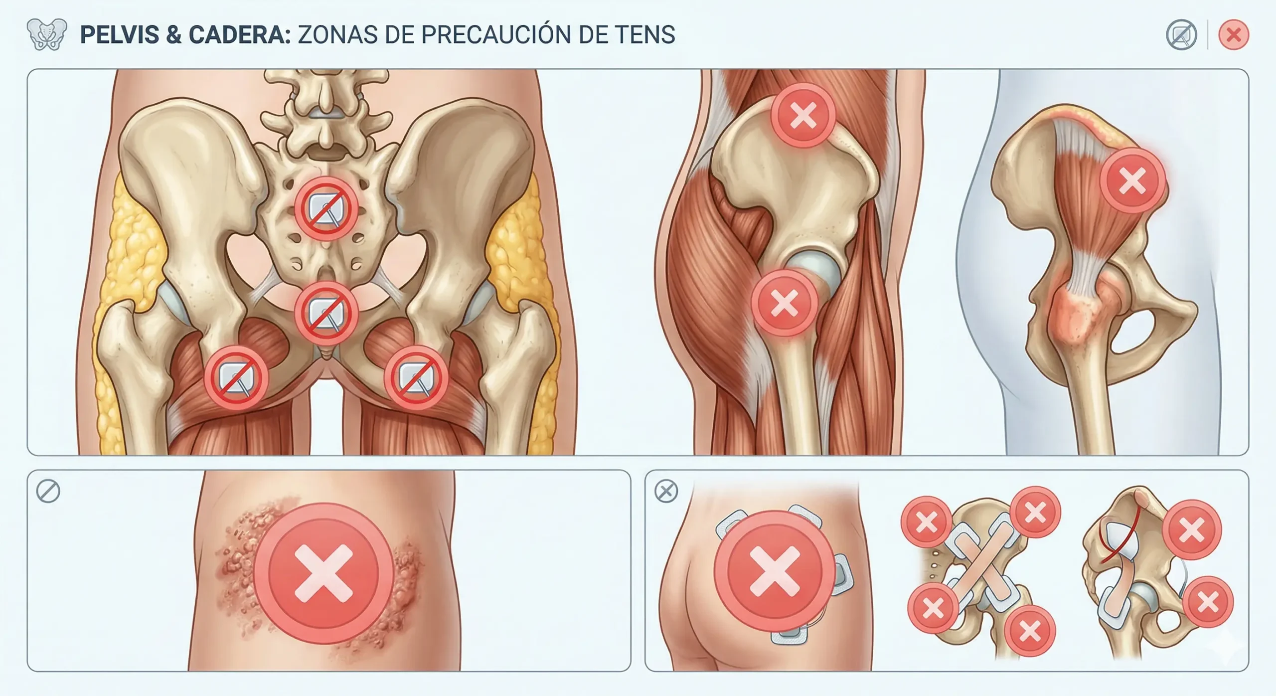 Dónde no colocar el TENS en glúteo y cadera lateral