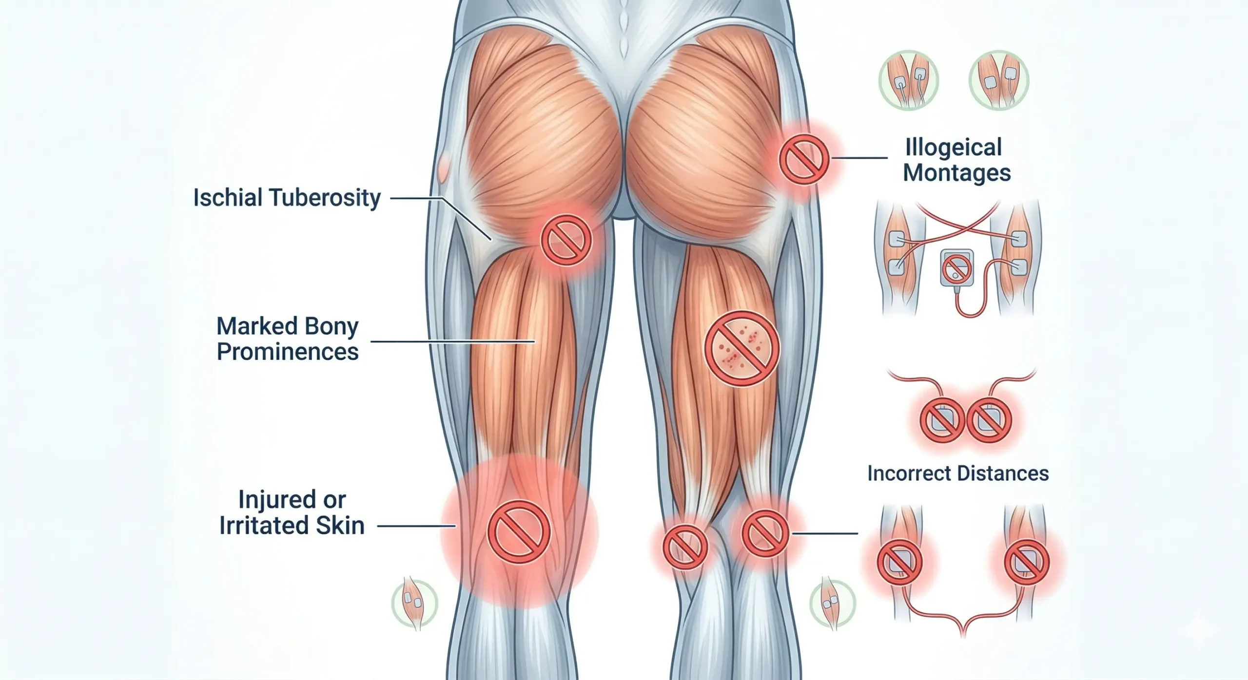 Dónde no colocar el TENS en isquiotibiales y zonas que conviene evitar