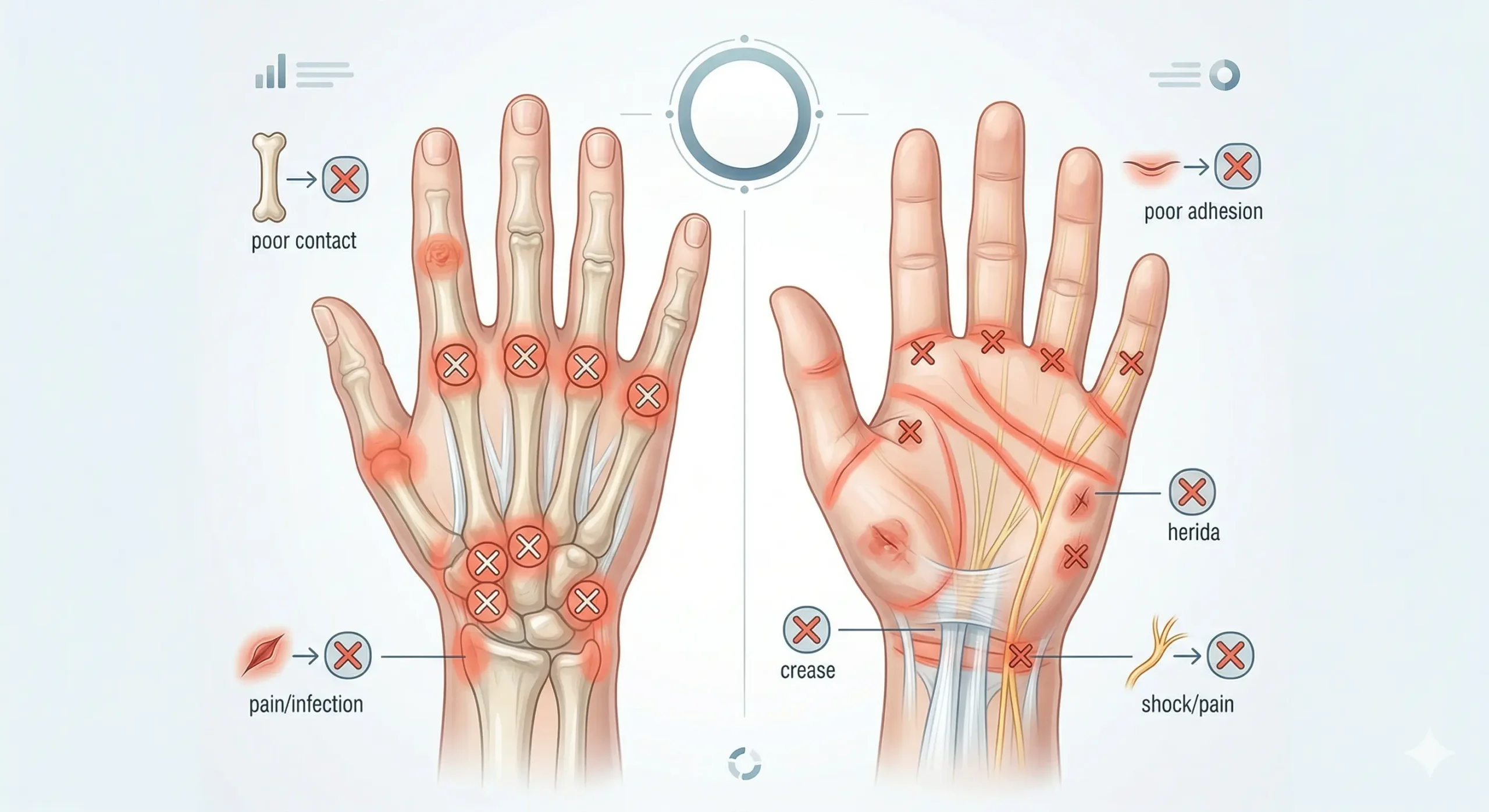 Dónde no colocar el TENS en muñeca y mano y zonas que conviene evitar