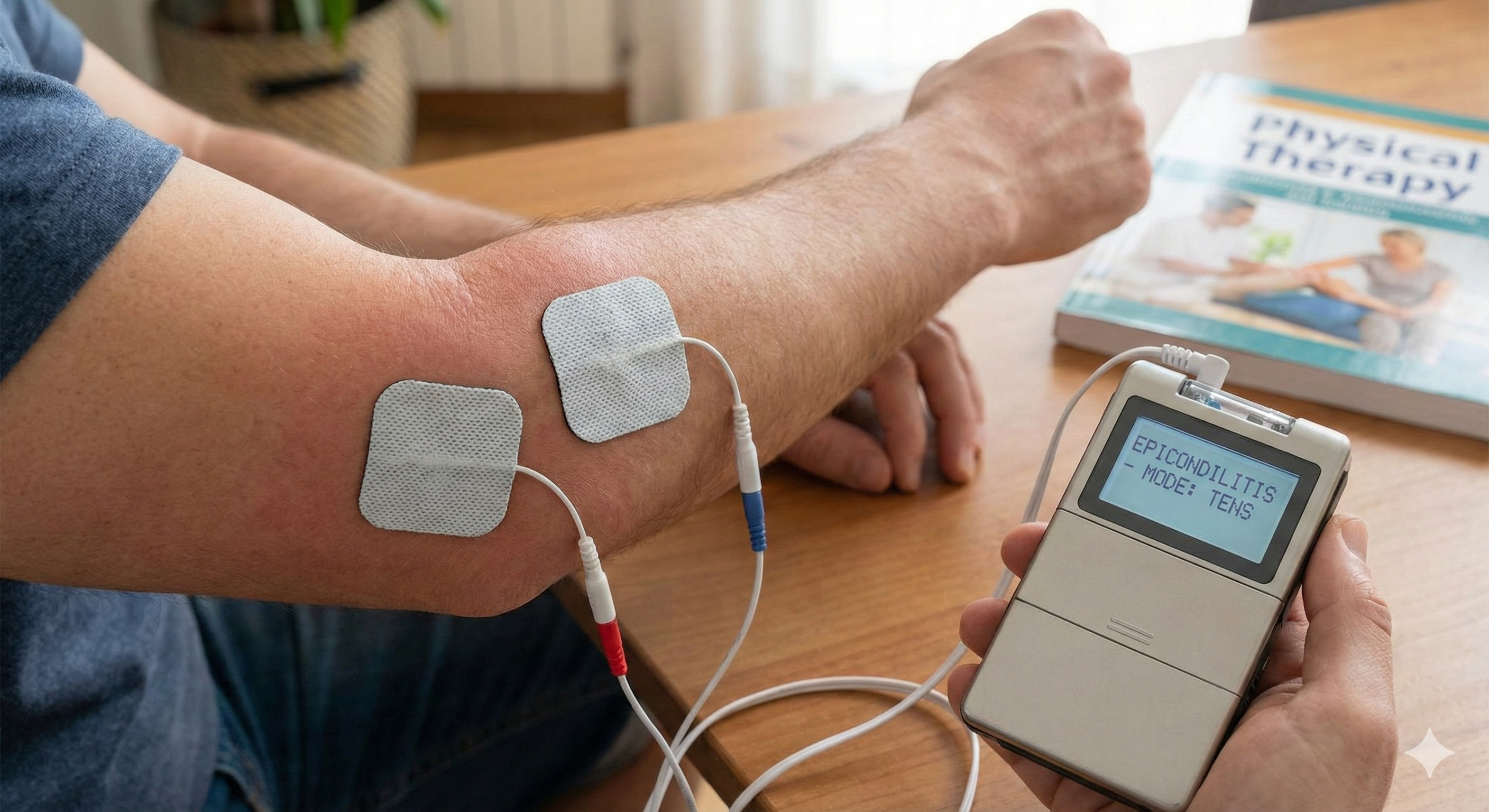 Referencia visual de TENS para epicondilitis (codo de tenista)