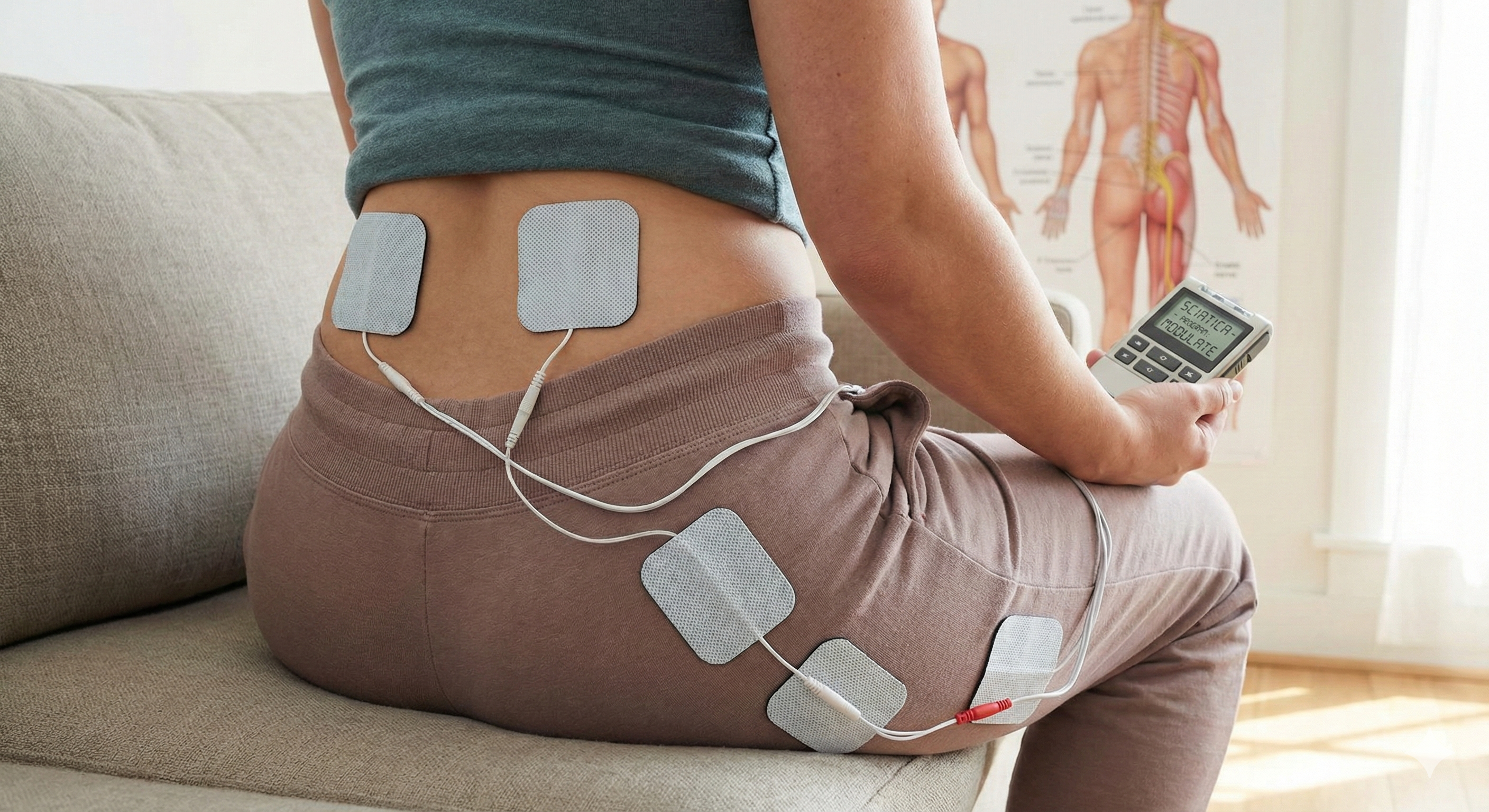 TENS para ciática: zonas de colocación en lumbar y glúteo