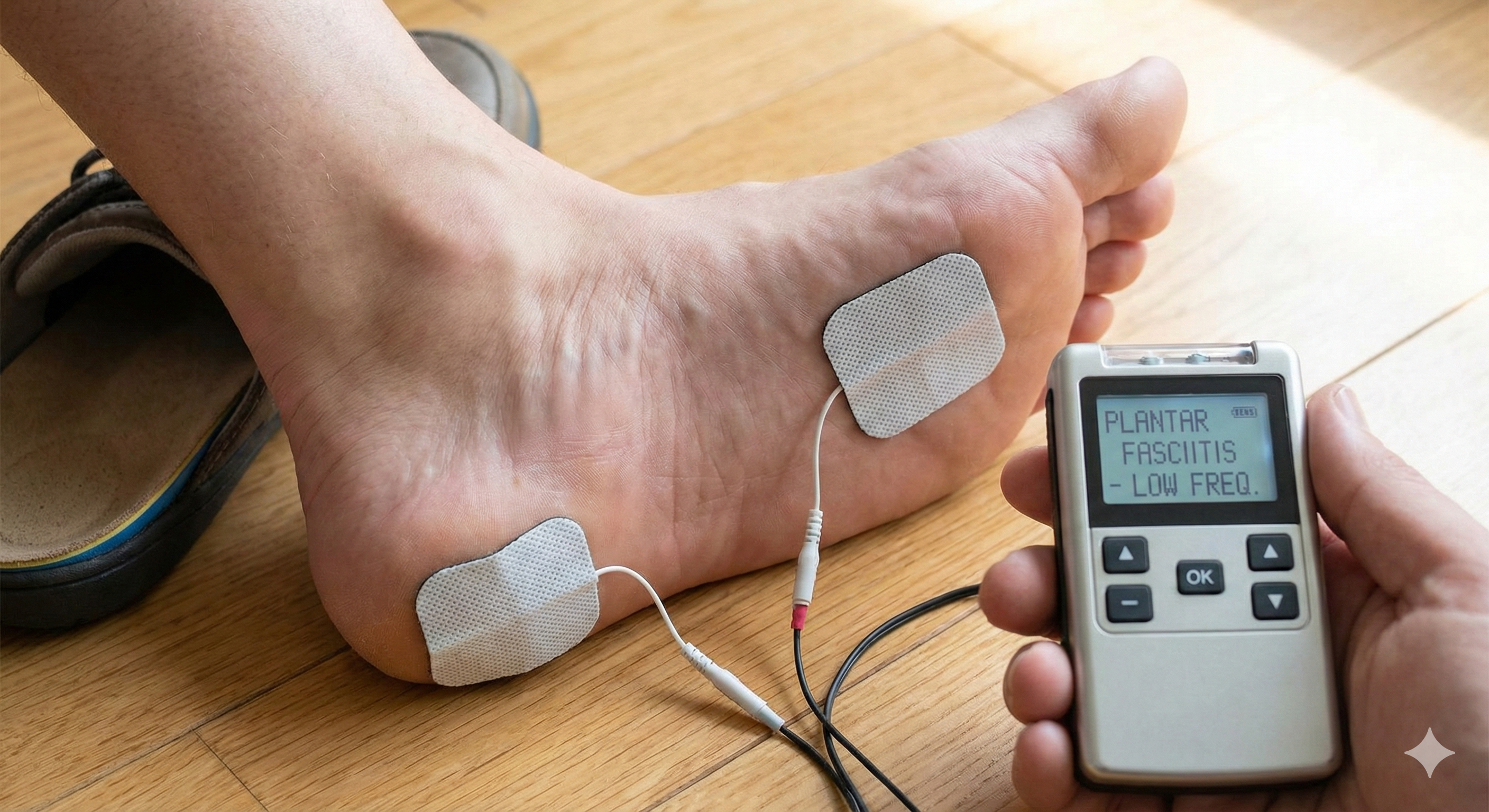 TENS para fascitis plantar: electrodos rodeando la zona plantar y el talón