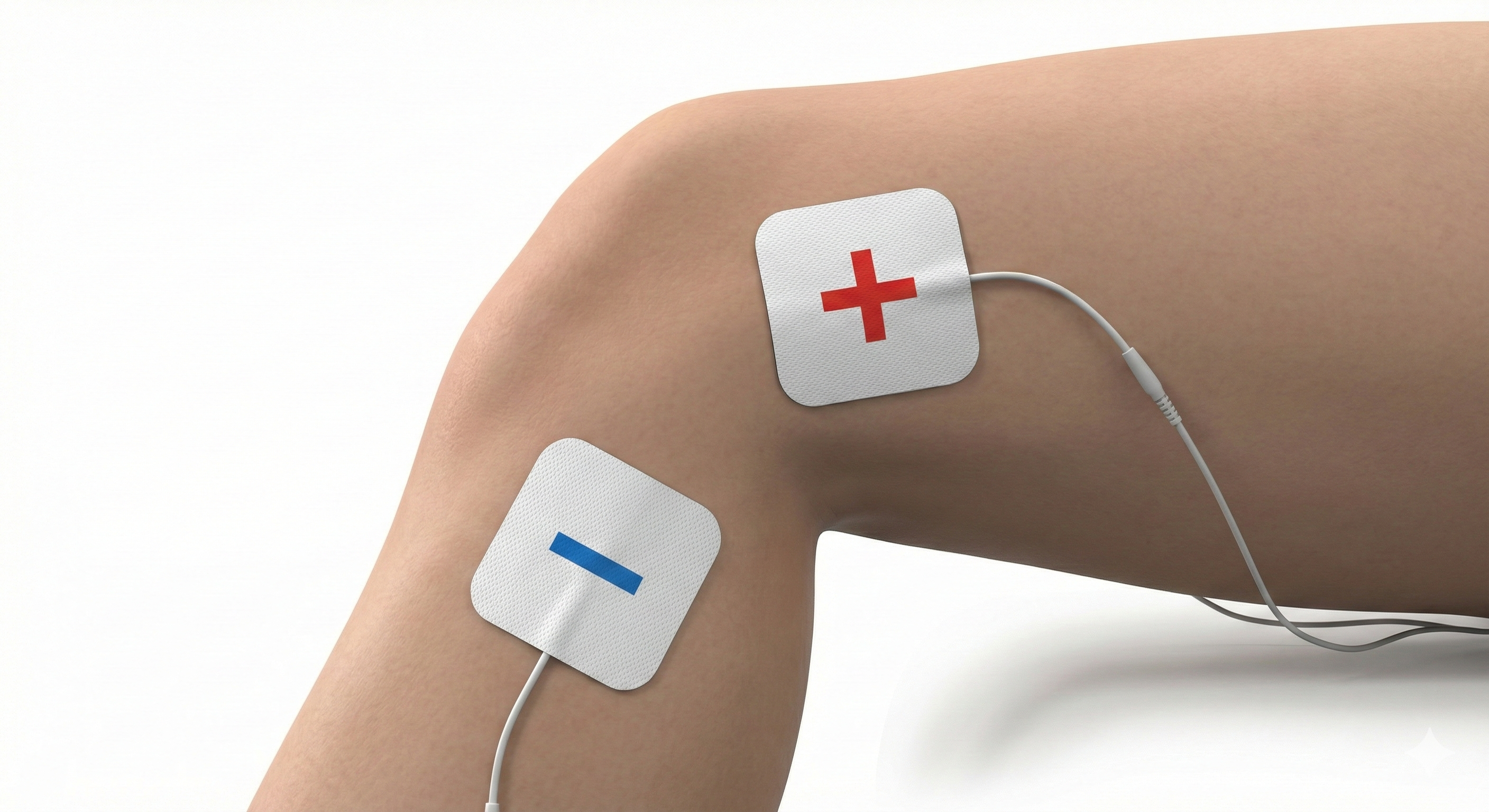 Colocación de electrodos TENS en dolor lateral de rodilla: electrodos en la cara externa, alineados con la zona dolorosa.