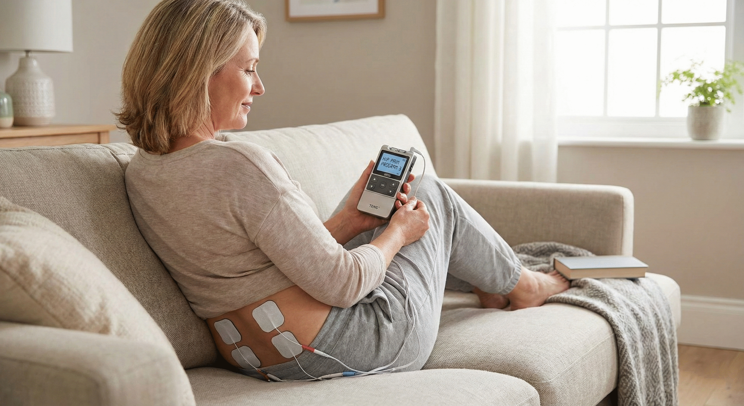 Referencia visual de TENS para dolor de cadera