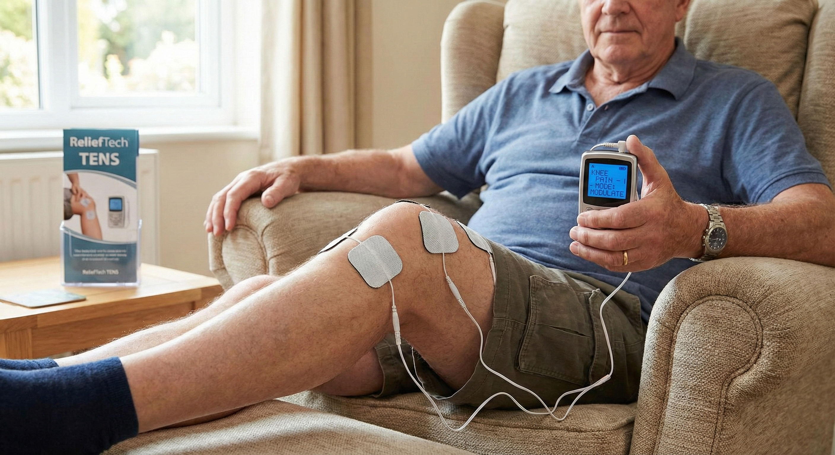 Referencia visual de TENS para dolor de rodilla