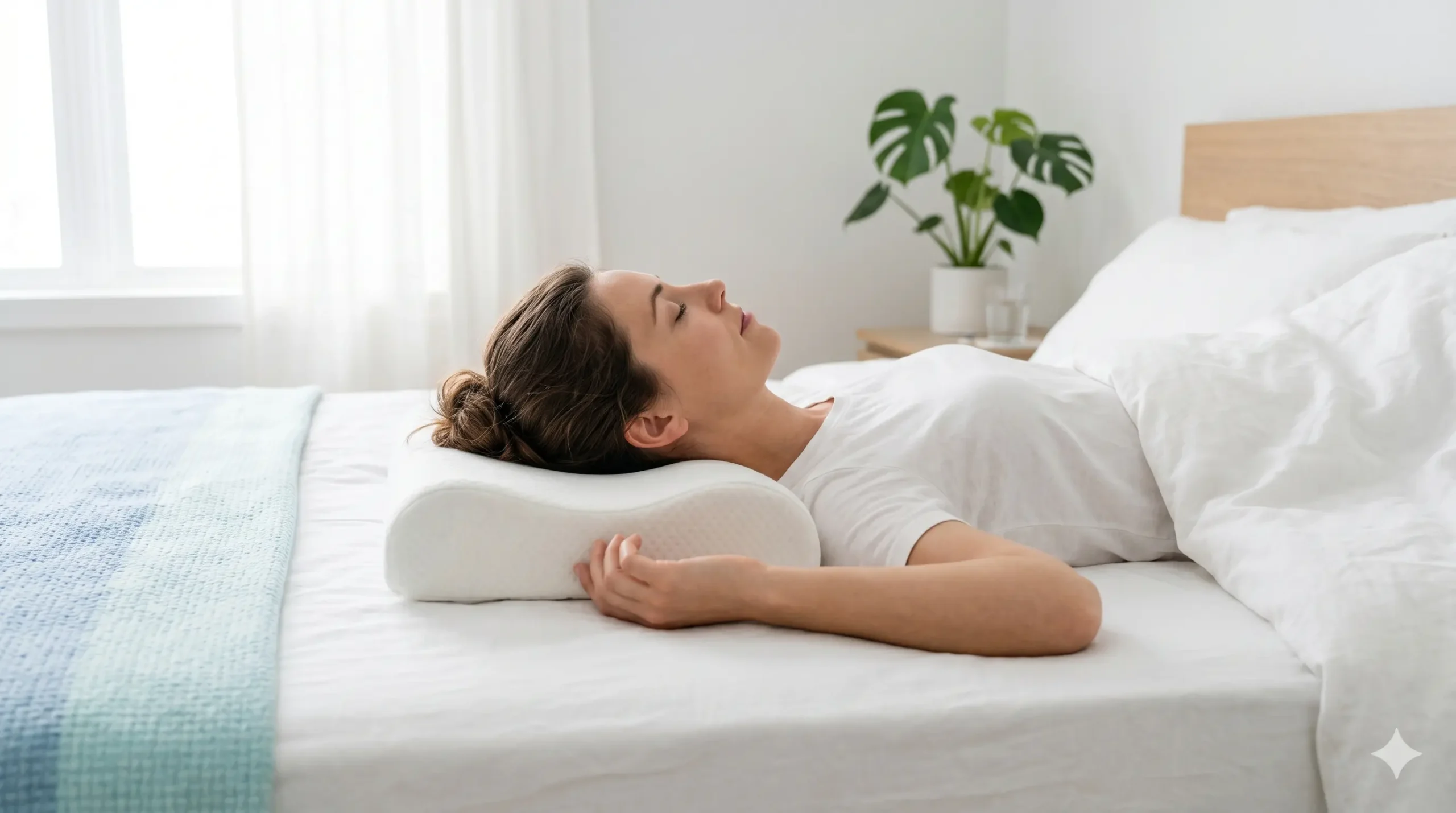 Persona descansando con una almohada cervical económica y cómoda