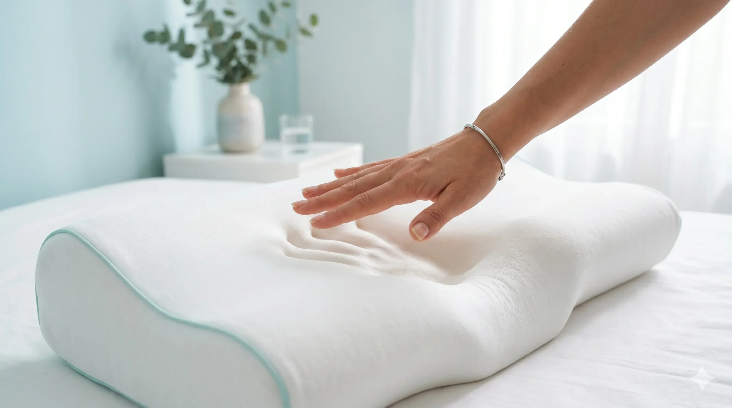 Espuma viscoelástica adaptándose a la presión en una almohada cervical