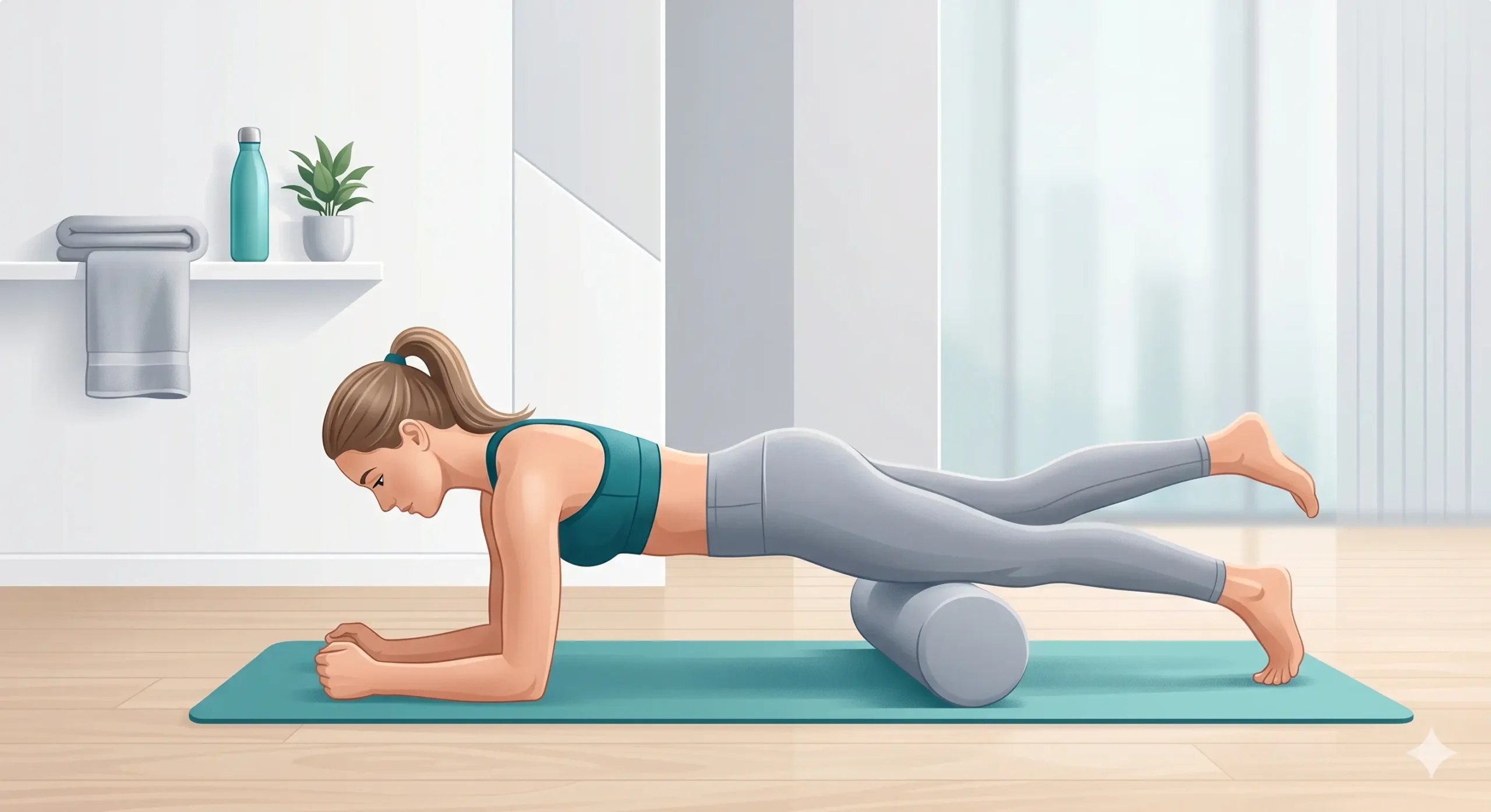 Foam roller en la parte anterior de la pierna