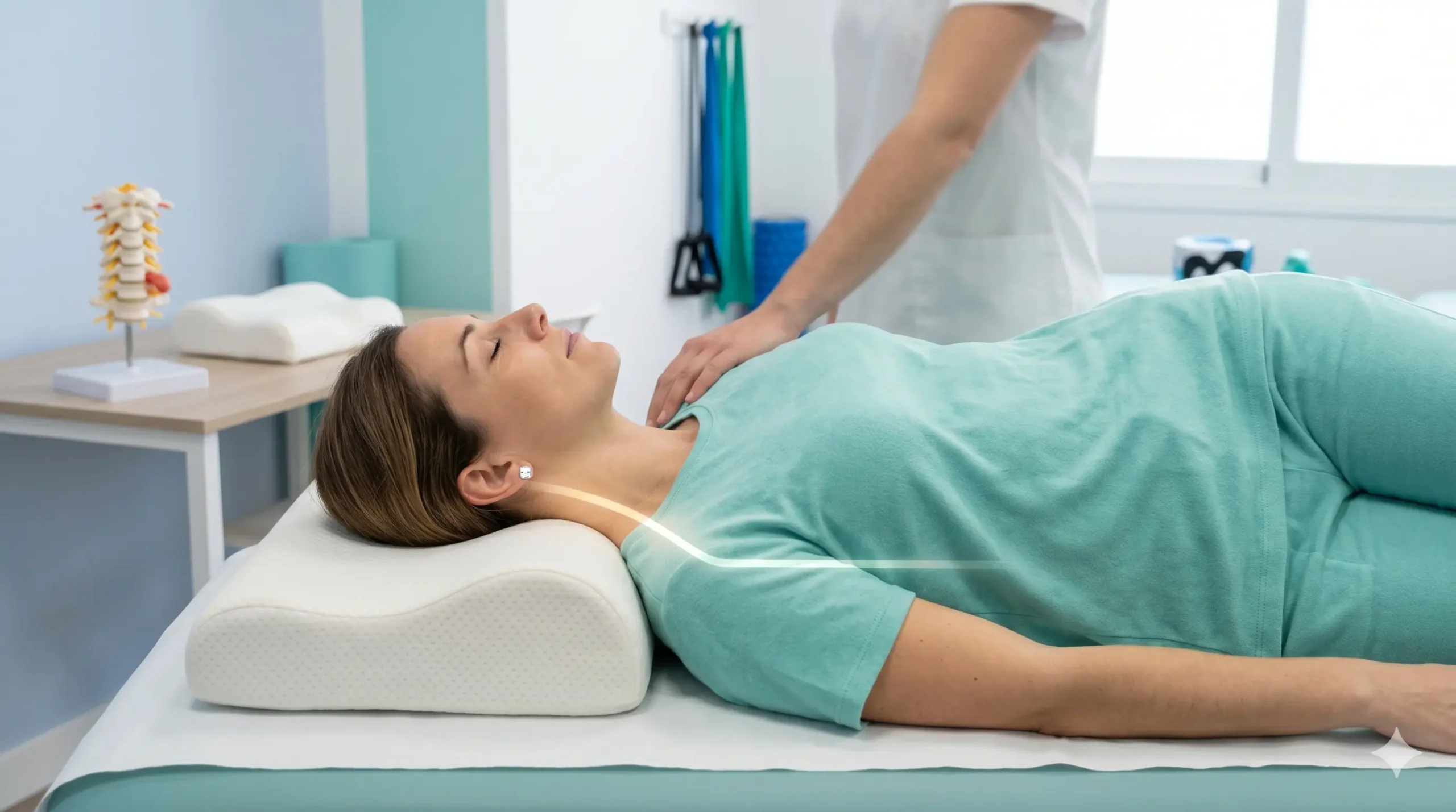 Persona descansando con almohada cervical adecuada en caso de hernia cervical