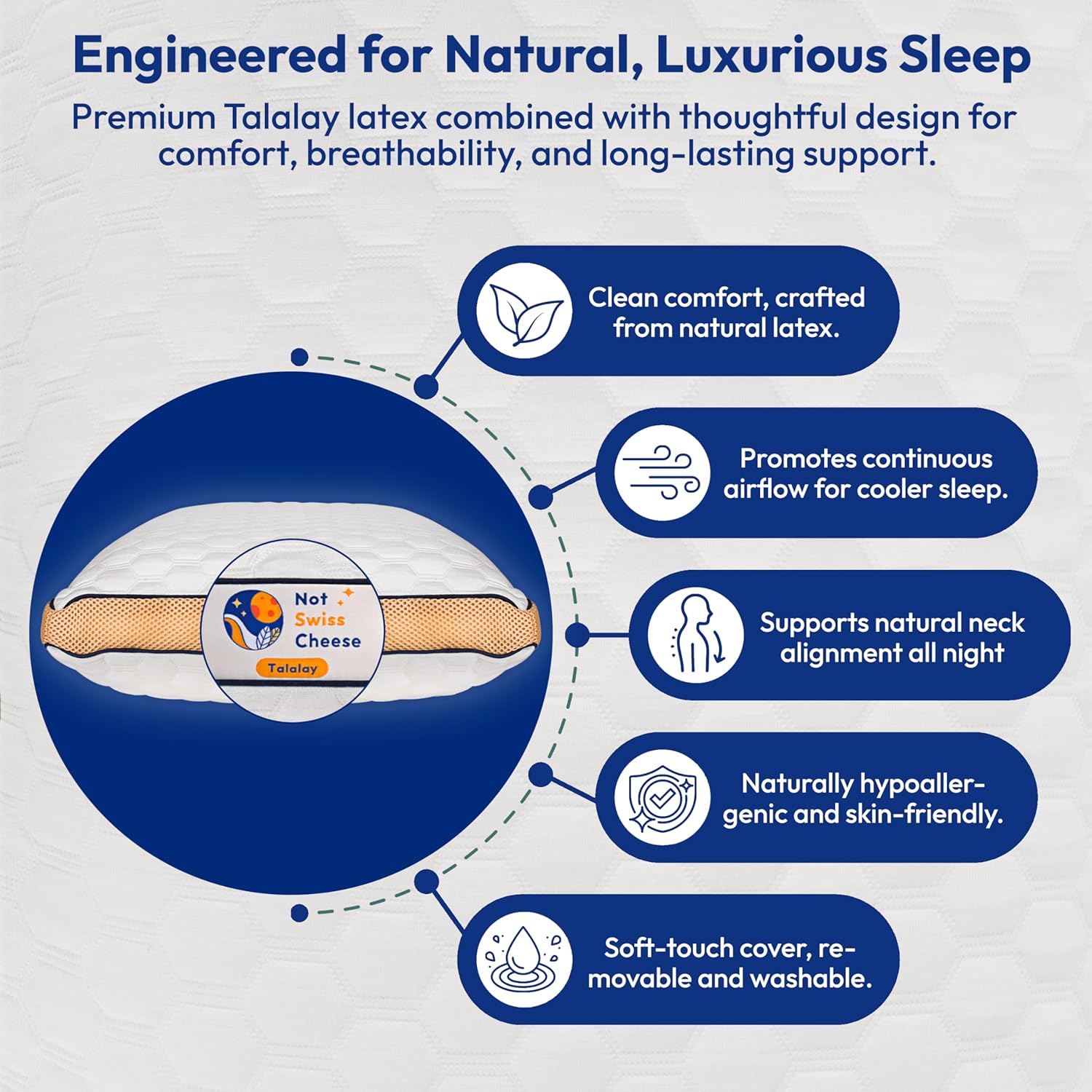 Almohada de látex cervical transpirable