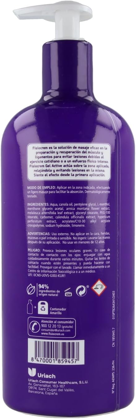 Envase Fisiocrem Gel Active formato grande 600 ml