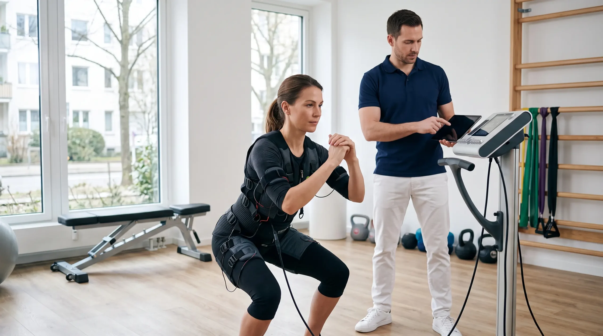 Sesión supervisada de gimnasia con electroestimulación corporal WB-EMS