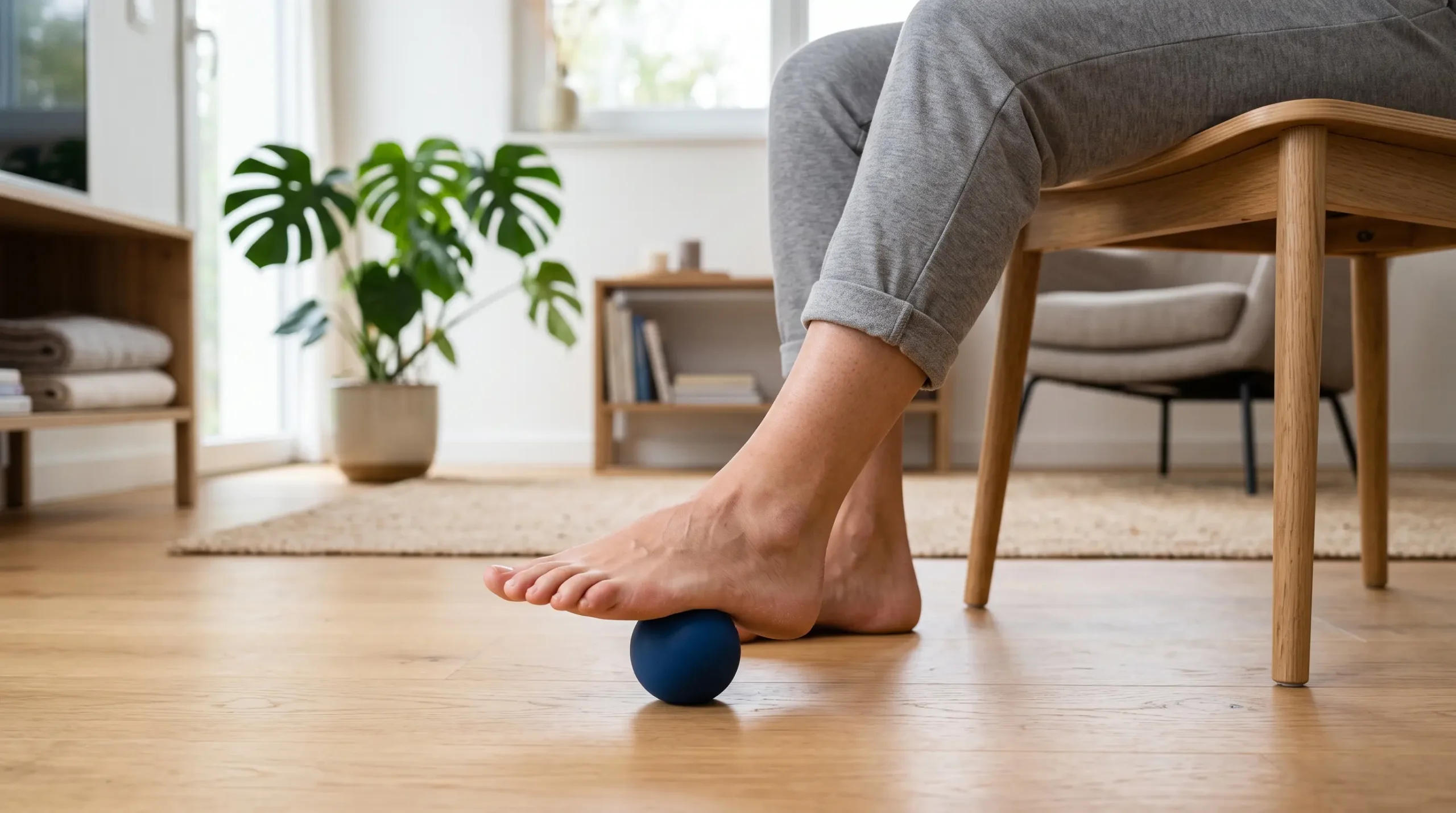 Automasaje de la planta del pie con una pelota de masaje